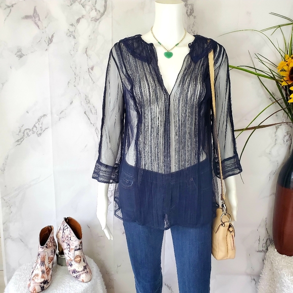 Anthropologie Tops - Anthropologie Meadow Rue sheer pintuck blouse
